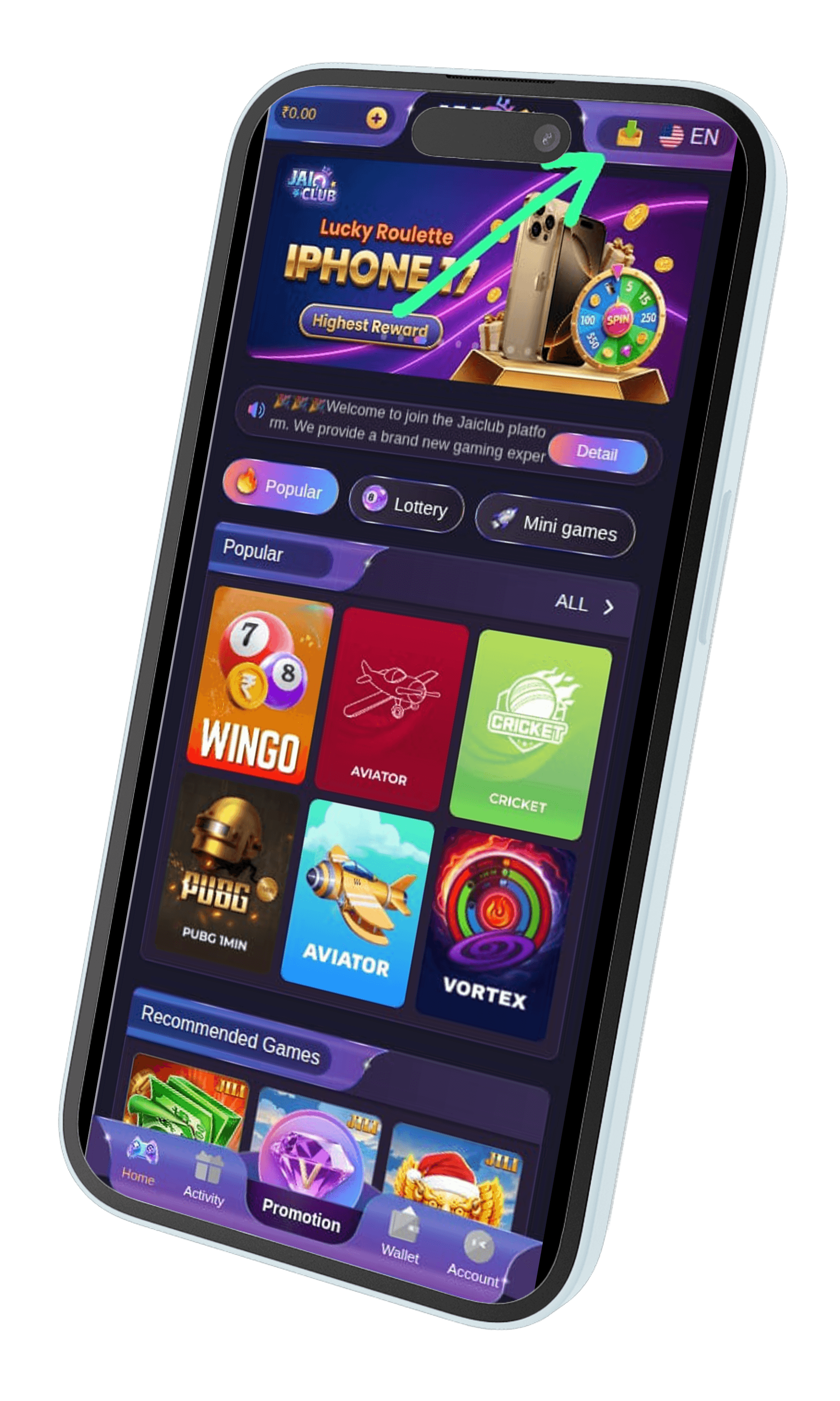 Jai Club Game download and install screen on mobile